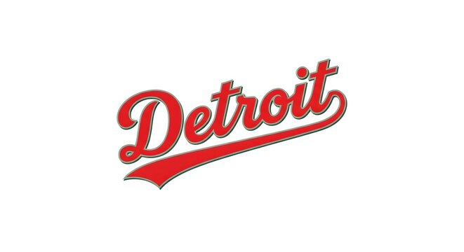 Detroit red script text logo with grey outline and underline swoosh