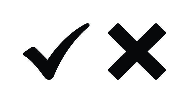 Black check mark and x symbols displayed on a white background silhouette