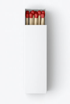 Long Slim White Matchbox Mockup with Red Matches Isolated on White Background