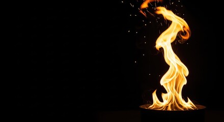 Fototapeta premium Ethereal tongues of golden fire descend from the shadows, illuminating the empty space with a divine glow, flickering sparks, and warm light, symbolic, orange, gold