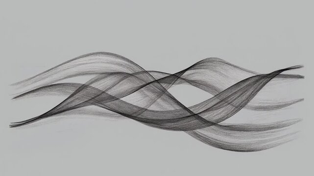 Abstract graphite drawing of layered, undulating lines across a neutral gray background