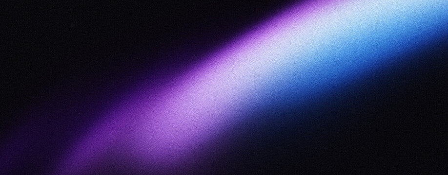 Blue purple glowing color gradient shape on dark grainy background, with noise texture for banner header poster cover wallpaper backdrop design