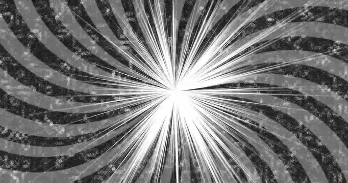 Retro comic-style sunburst background with radiating maroon and transparent stripes. Vibrant abstract motion graphic animation with rotating rays animation