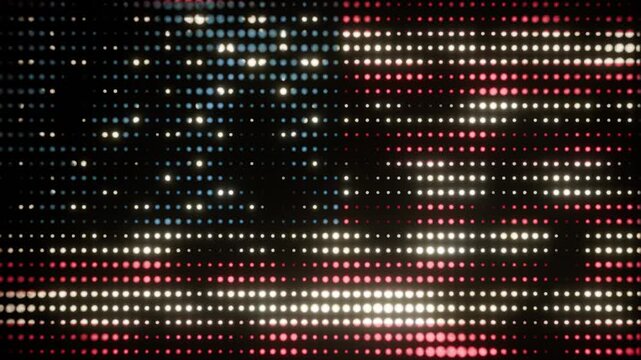 3D animated background of the American flag, stylized as glowing neon dots that shrink and grow in a seamless loop.