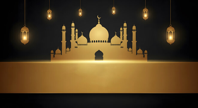 Happy muharram golden mosque illustration for islamic new year celebrations