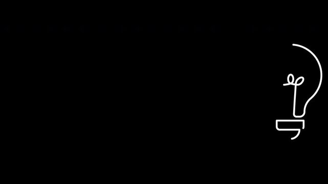 White Continuous Line Drawing Light Bulb Animation for Creative Idea, Innovation, Inspiration, Concept, and Business Solution with Alpha Channel