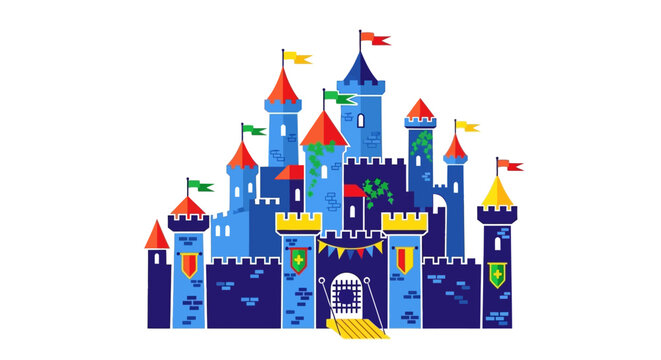 Colorful Cartoon Castle Tower Architecture.