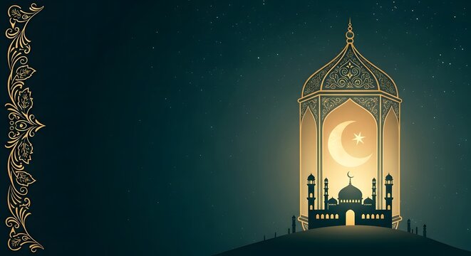 Happy muharram illuminated lantern crescent moon islamic new year greetings