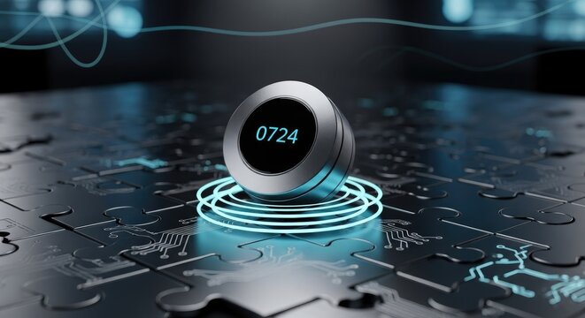 Modern timekeeping device displaying digital numbers on tech background