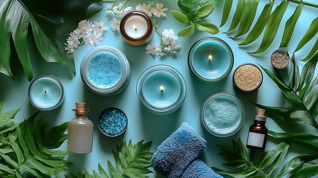 Tranquil Spa Setting With Candles And Lush Greenery