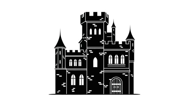 Black and white castle tower building.
