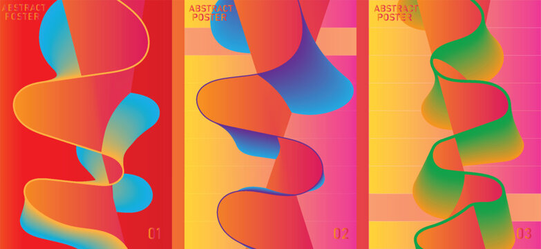 Abstract posters. Set of blurred backgrounds. Bright gradient stripes. Vibrant wave patterns for creative graphic design. abstract blurred color gradient patterns. Smooth templates collection for broc