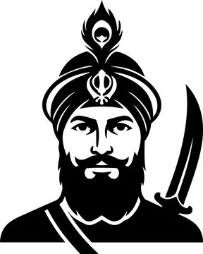 Guru Gobind Singh Ji Black and White Portrait Illustration