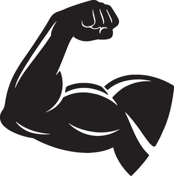 Strong muscular arm flexing bicep silhouette vector icon