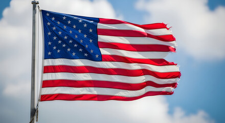 Obraz premium Celebrating flag day majestic american flag waving against a beautiful blue sky