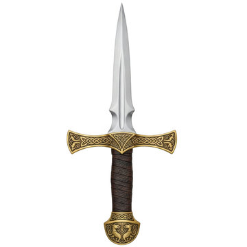 Ornate dagger with gold hilt isolated on transparent background