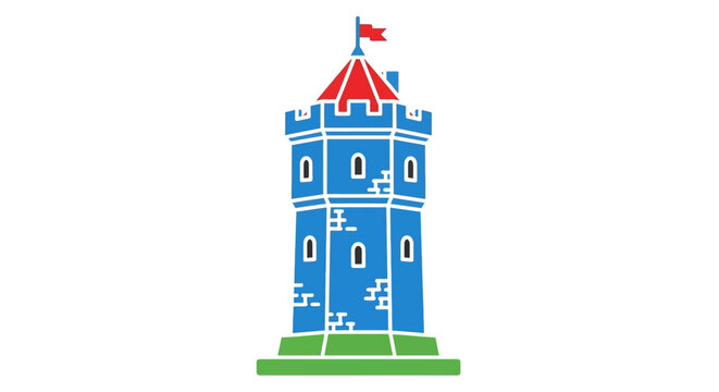 Blue Castle Tower With Red Roof.