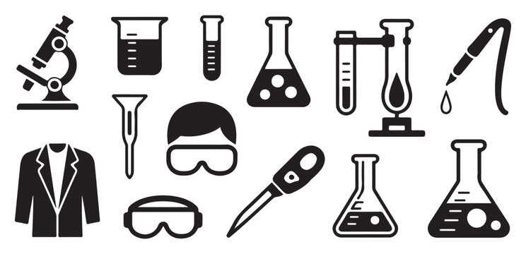 Advanced Chemistry Icons &ndash; Flask Dropper Molecule Laboratory Equipment. Vector illustration eps 10