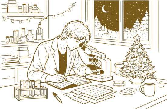Scientist Working in Lab on Christmas Night