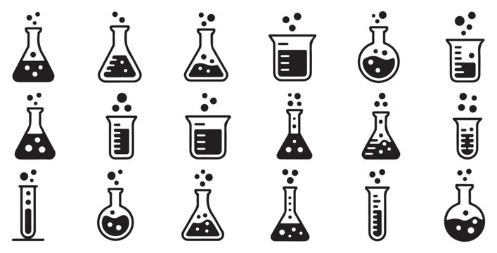 Chemistry flask seamless pattern laboratory icon set. Vector illustration eps 10