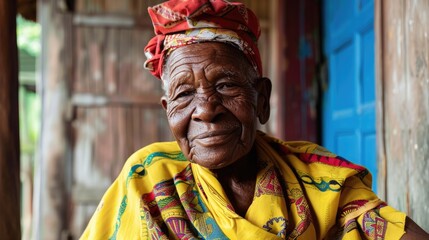 Obraz premium Madagascar Independence Day, portrait of an elderly Madagascar grandfather in national costume. Wise elder representing tradition and heritage with dignity
