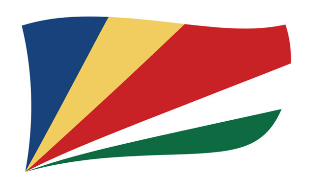Waving flag of Seychelles with its distinctive five diagonal colorful bands on plain white background for design.