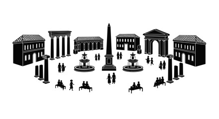 Naklejka premium Black and white illustration of people.