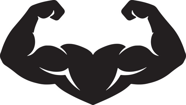 Double flexing muscular arms symmetry fitness silhouette vector icon