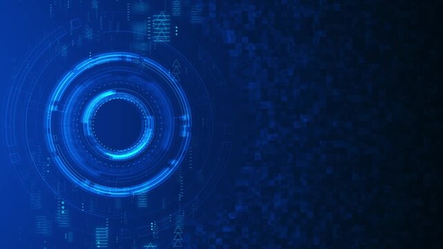 Technology background. Big data concept. Binary computer code Animation of futuristic HUD user interface. FUI ,UI virtual cyberspace elements. Abstract Computer hi-tech design. virtual reality 3D 4K