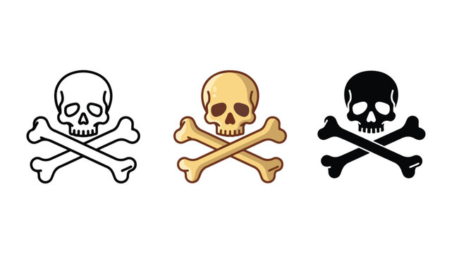 Skull and crossbones warning icons set - Line and glyph solid icon and logo template - Vector icon symbol for website - Icon vector. Icon