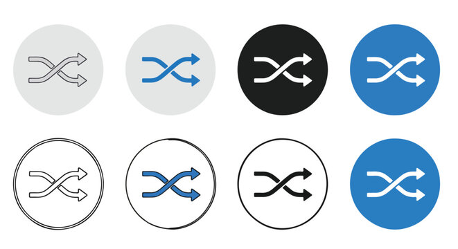 Shuffle arrows icon set in various circular frames - Line and glyph solid icon and logo template - Vector icon symbol for website - Icon vector. Icon