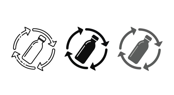 Plastic bottle recycling icon in three styles - Line and glyph solid icon and logo template - Vector icon symbol for website - Icon vector. Icon