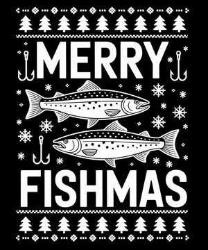 Ugly Christmas Fishing Funny Retro Xmas Fish Hooks Snowflak