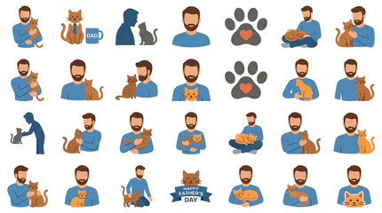 Fototapeta premium A colorful illustration of a man with his cat on Father's Day