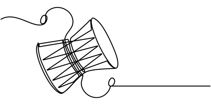 damru continuous one line drawing, Damru line art vector design. Damru outline illustration design, in white background. 