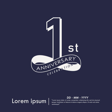 1st year anniversary celebration emblem. white anniversary logo isolated with infinity circle ribbon on dark blue background. vector illustration template design for web, flyers, poster, greeting card