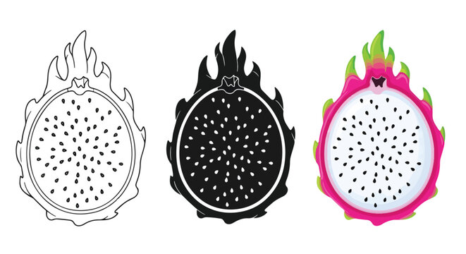Dragon fruit half slice vector icons set - Modern style icon. Vector icon set. Glyph and solid icon set. Icon vector. Flat Design Icon. line icon set