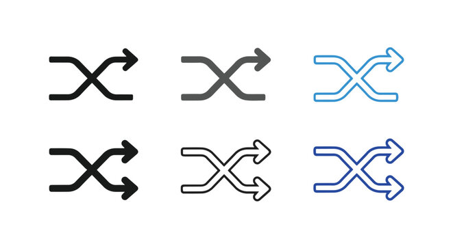 Shuffle arrows icon set for media player controls - Modern style icon. Vector icon set. Glyph and solid icon set. Icon vector. Flat Design Icon. line icon set