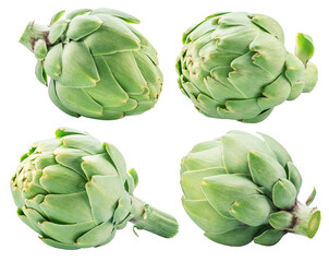 Fototapeta premium Four french artichokes isolated on white background. File contains clipping paths.