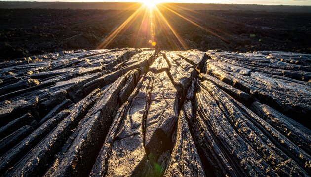 Sunlight Illuminates Textured Stone Surfaces with Deep Cracks in a Rugged Outdoor Landscape