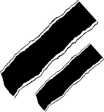 Two diagonal torn paper strips silhouette for text box or name tag.