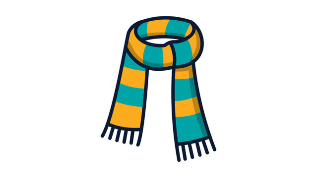 Striped Winter Scarf Vector Icon with Editable Stroke. Modern Flat Illustration of a Long Woolen Neck Scarf in Orange and Teal, Perfect for Fashion, Cold Weather, and Seasonal Clothing Designs.