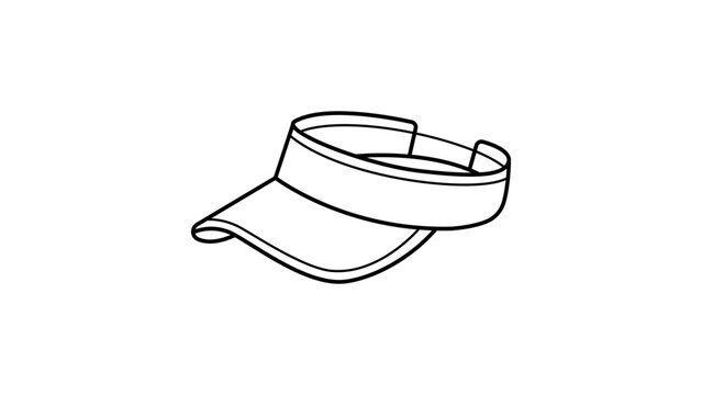 Minimalist Sun Visor Cap Vector Icon with Editable Stroke. A clean black line illustration of a summer headwear accessory, ideal for sports, golf, tennis, and outdoor fashion graphic design.