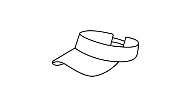 Sun Visor Cap Minimalist Black Line Vector Icon with Editable Stroke; Hand-Drawn Outline Illustration of Summer Headwear for Sports and Leisure, Scalable Graphic Isolated on White Background.