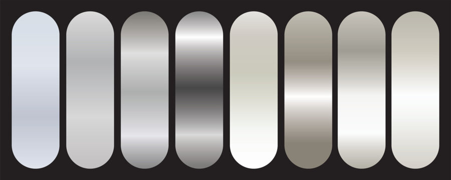 Silver texture gradient background big vector set. Metallic design for frames, banners and labels