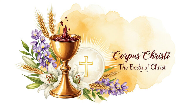 Corpus christi the body of christ with flowers and wine