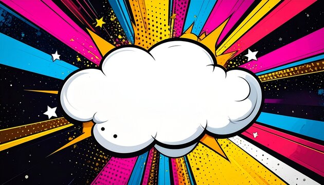 Colorful Pop Art Comic Book Background with Blank Speech Bubble and Starburst