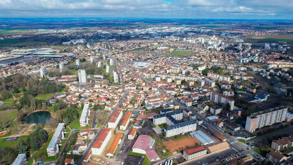 Obraz premium Aerial around the city Chalon-sur-Saone in France on a sunny noon in late winter