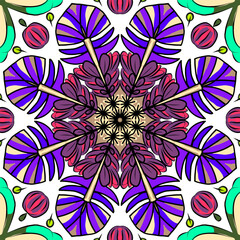 Fototapeta premium Purple Monstera Floral Mandala Ornament