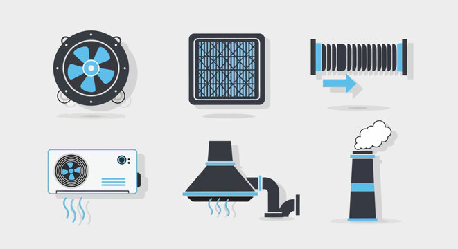 Air ventilation and circulation system icons.